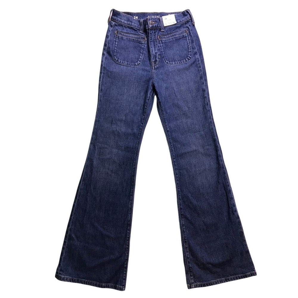 J.Crew 96 Flare Jeans Womens 24 Blue New High Rise Patch Pocket RE-96-IDG